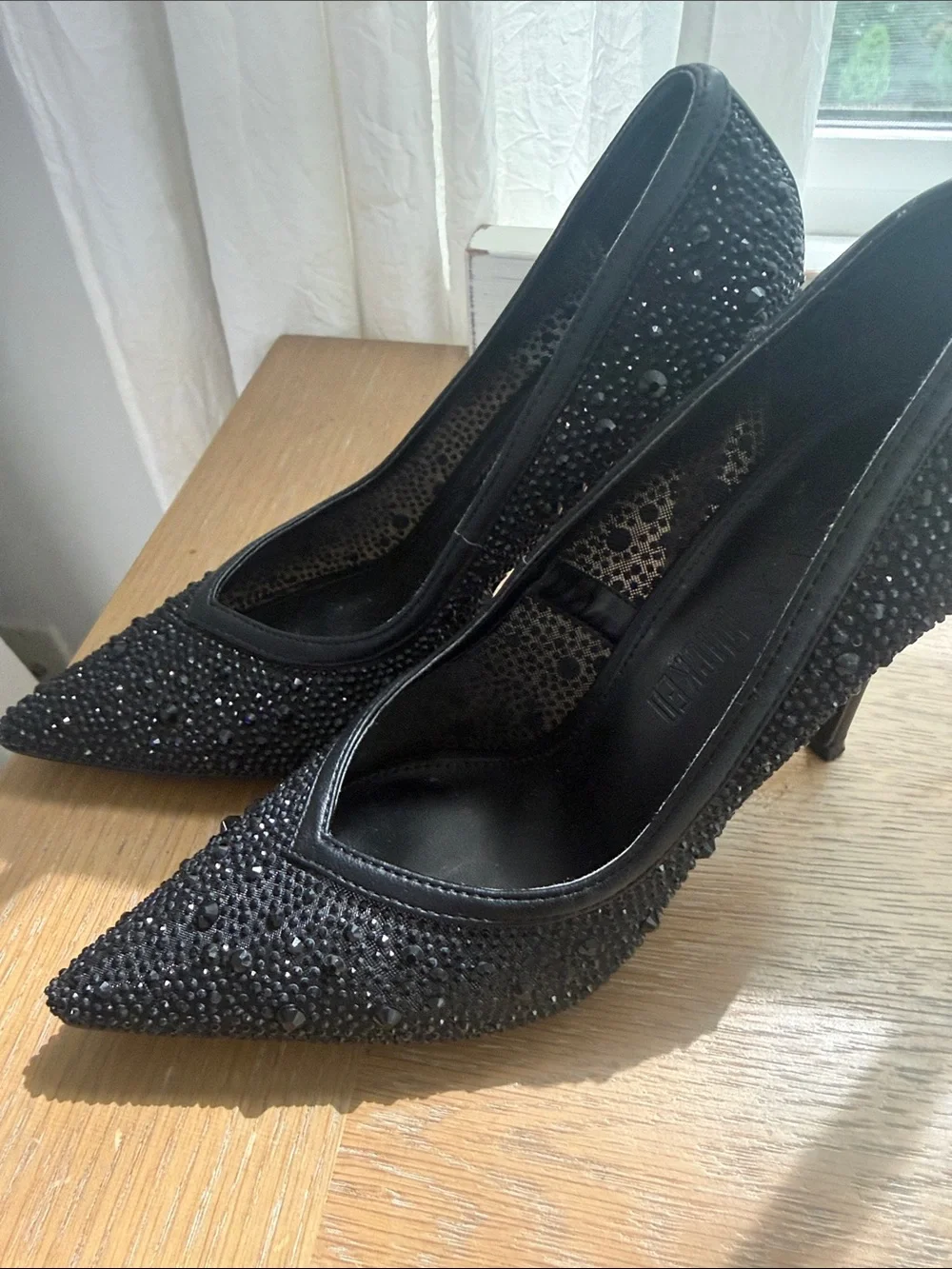 Aqua x Wicked Black Rhinestone Pointed-Toe Pumps -